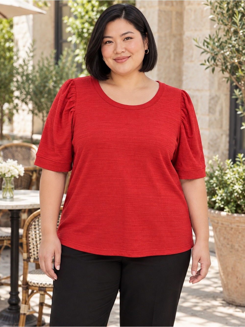 NWT Jane and Delancey Red Scoop Neck Puff Sleeve Top Size 2X
